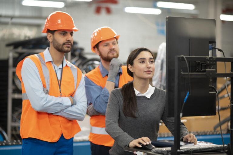 Equipe acompanhando a aplicação de um processo estruturado na operação industrial