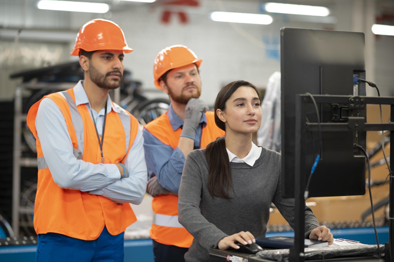 Equipe acompanhando a aplicação de um processo estruturado na operação industrial